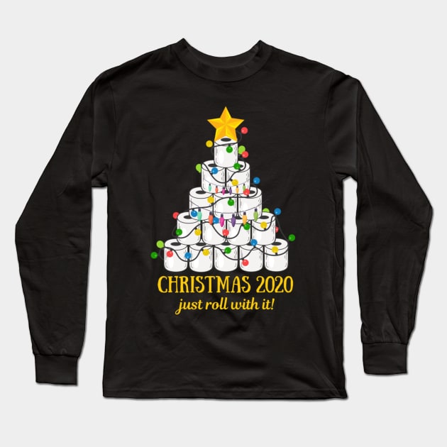 2020 Funny Quarantine Christmas Toilet Paper Tree Gifts Shirt Funny Christmas Lights Gifts Long Sleeve T-Shirt by Bruna Clothing